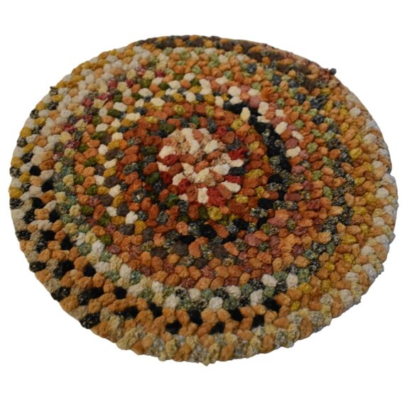 2 Vintage 1970's Chanille Rag Rug Trivets Table Pads Size 12in & 8in - Picture 5 of 7